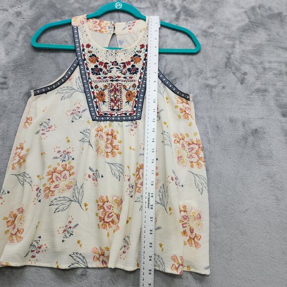 JOLT Top Womens S Cream Floral Crochet Embroidered Trim Sleeveless Halter Tank - Picture 11 of 12